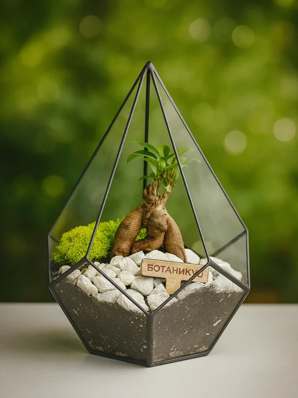 Бонсай микрокарпа гинсенг в флорариуме капелька S