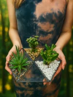 три суккулента в флорариуме НЛО