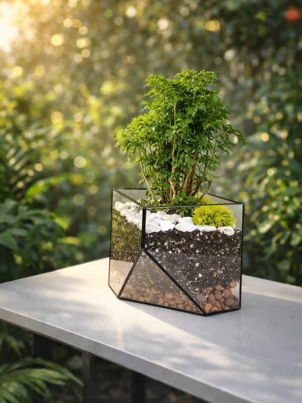 Бонсай фрутикоза в флорариуме скошенный квадрат L