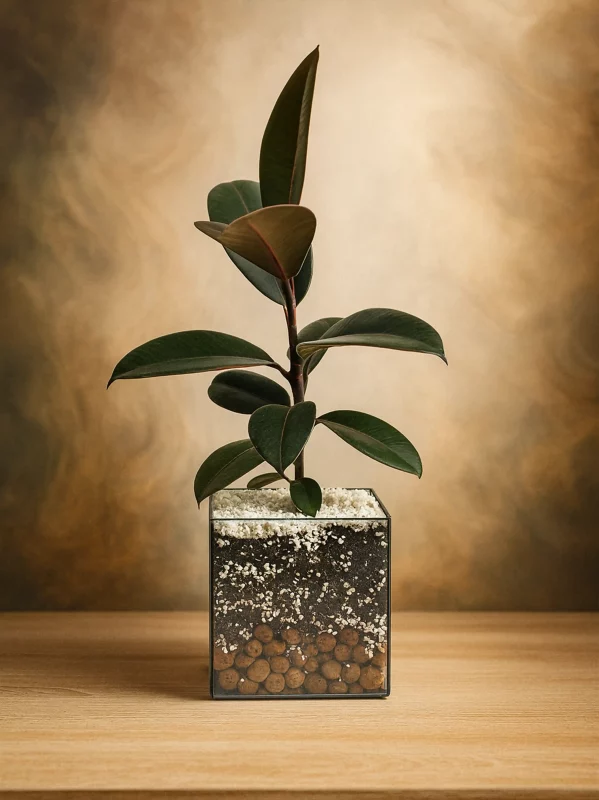 Фикус Черный Принц в стеклянной вазе, флорариуме Квадрат M