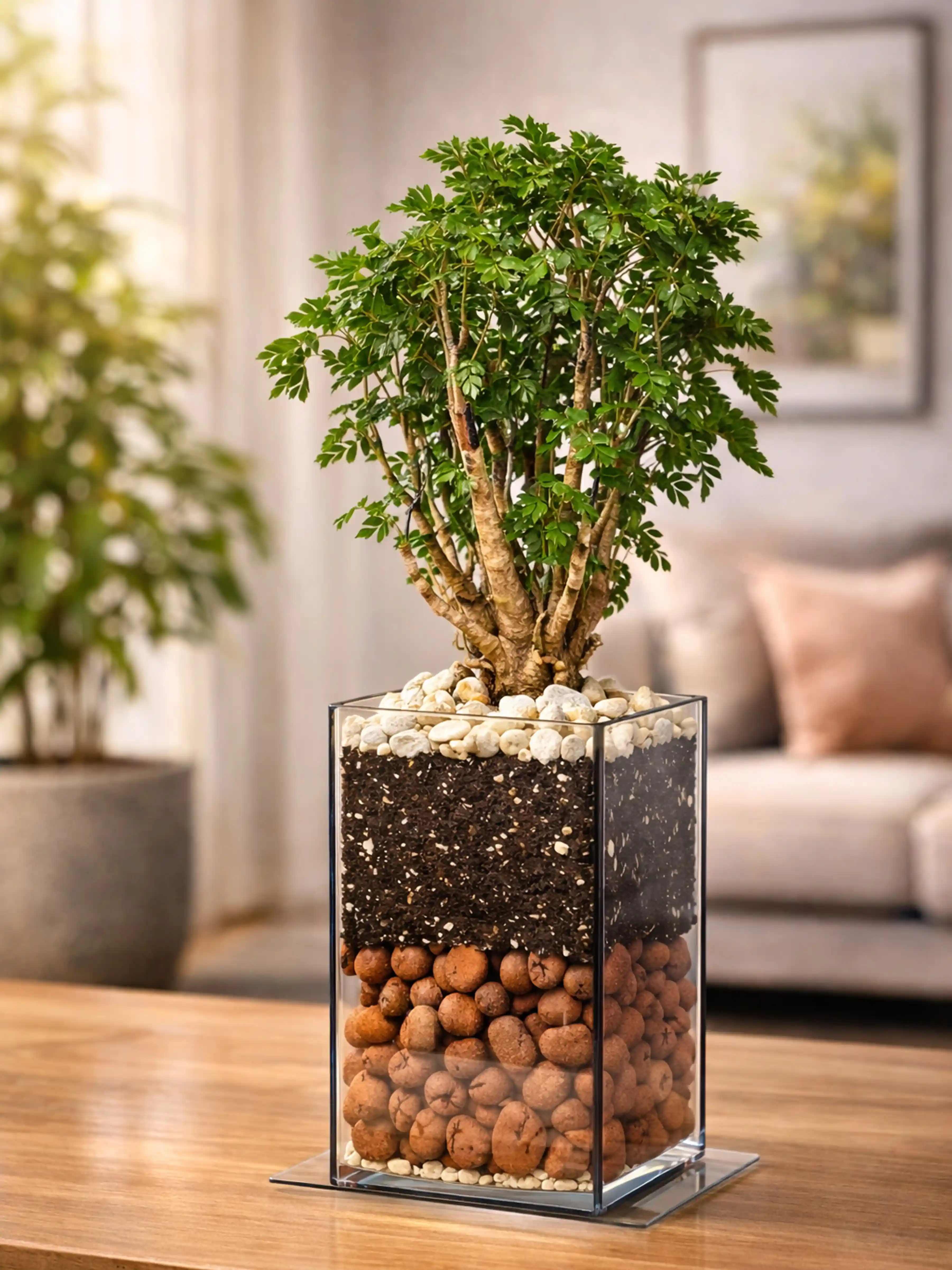 Бонсай фрутикоза полисциас в флорариуме пятиугольник M Бонсай фрутикоза полисциас в флорариуме пятиугольник M