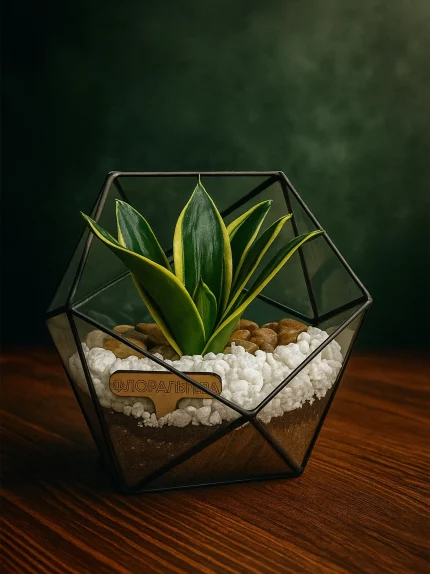 Мини сансевиерия в флорариуме икосаэдр S