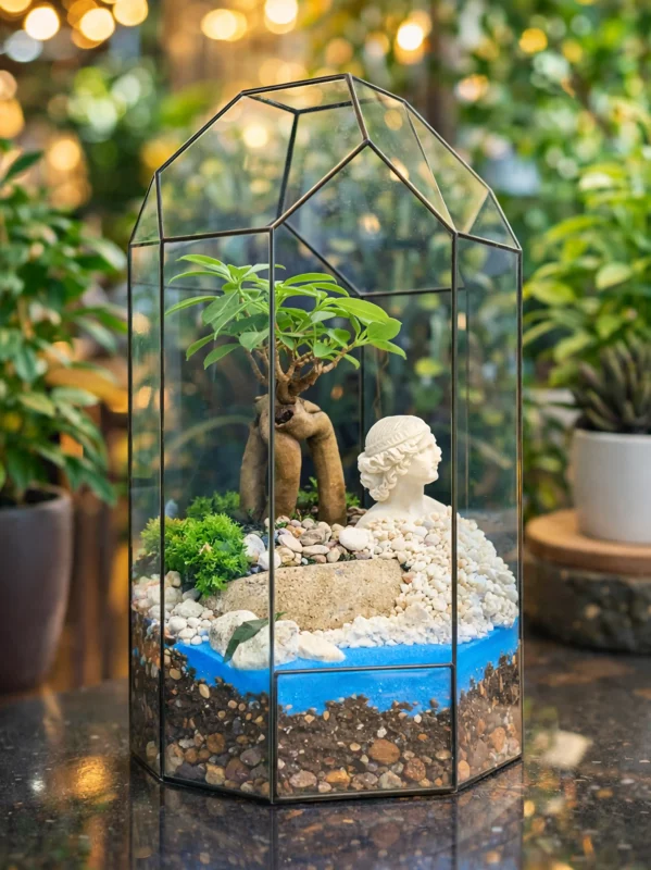 Дерево любви бонсай микрокарпа в флорариуме башня