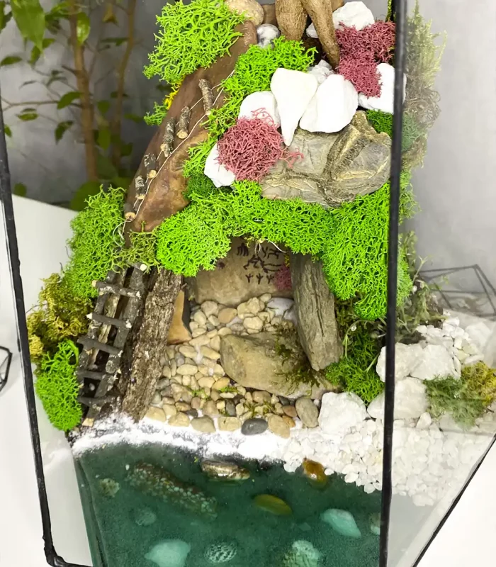 Флорариум Айсберг с бонсаем, пещерой, водоёмом и подсветкой