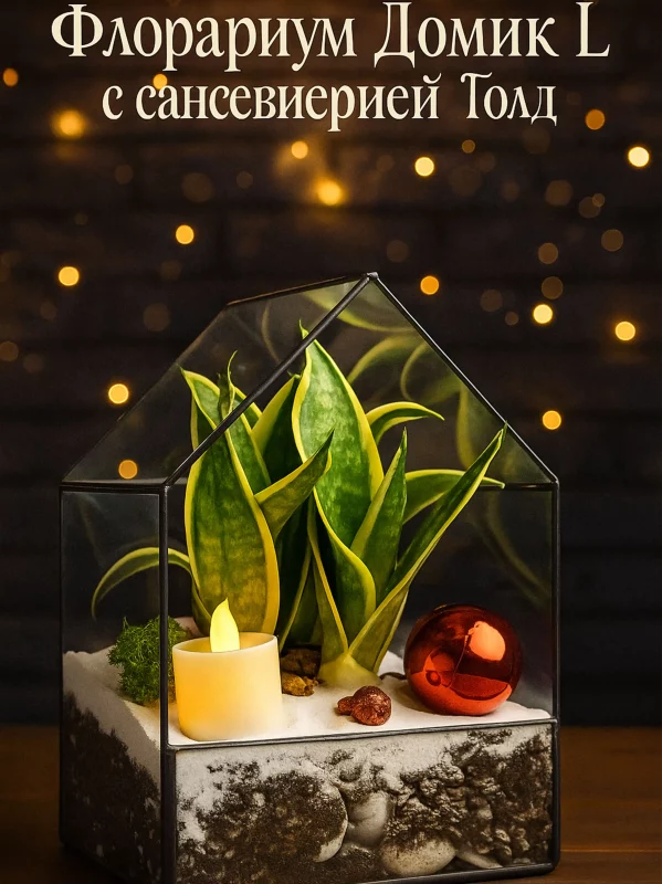 Сансевиерия голд в флорариуме Домик L