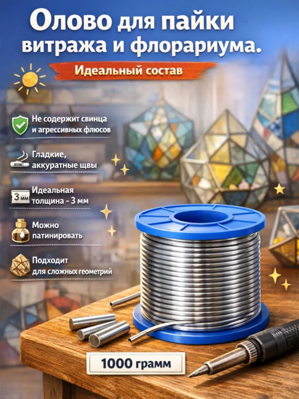 Олово для пайки в стиле тиффани 1 кг Олово для пайки в стиле тиффани 1000 гр (1кг)