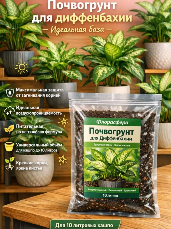 Почвогрунт для диффенбахии для кашпо до 10л Почвогрунт для диффенбахии для кашпо до 10л