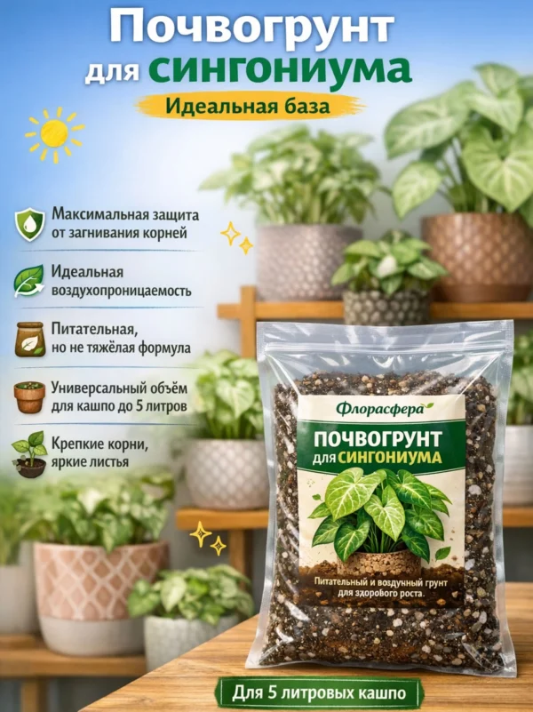 Почвогрунт для сингониума для кашпо до 5л Почвогрунт для сингониума для кашпо до 5л